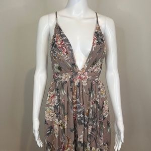 NEW Taupe Floral MAXI Full Length Dress Size Medium